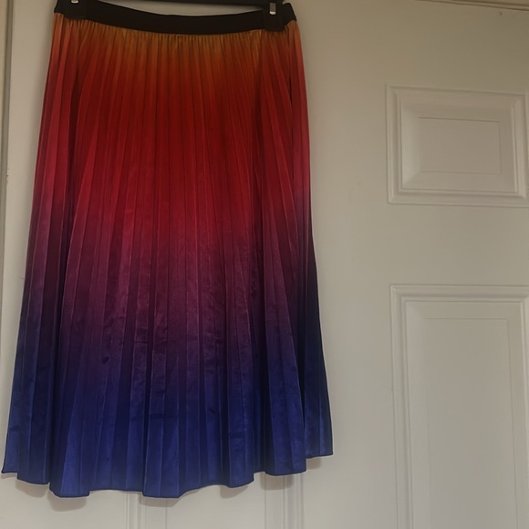 Truly Me Gradient Pleated Midi Skirt in Yellow, Orange, Red, Purple, Blue - Picture 2 of 2
